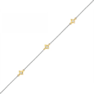 0.04 CT. T.W. Diamond Triple Tilted Square Frame Anklet in Sterling Silver with 14K Gold Plate – 10"