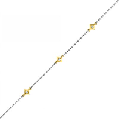 0.04 CT. T.W. Diamond Triple Tilted Square Frame Anklet in Sterling Silver with 14K Gold Plate – 10"