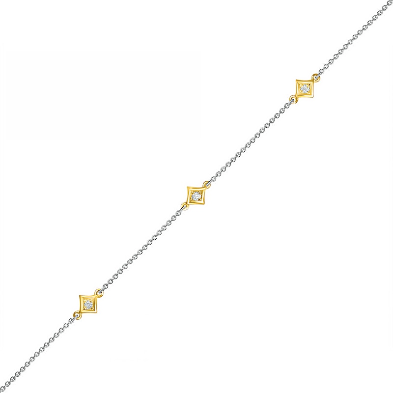 Main Image 1 of 0.04 CT. T.W. Diamond Triple Tilted Square Frame Anklet in Sterling Silver with 14K Gold Plate – 10"