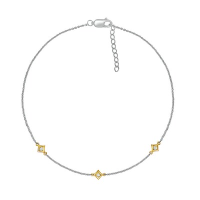 0.04 CT. T.W. Diamond Triple Tilted Square Frame Anklet in Sterling Silver with 14K Gold Plate – 10"