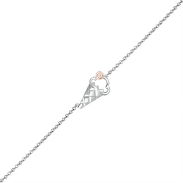 Diamond Accent Solitaire Ice Cream Cone Anklet in Sterling Silver and 10K Rose Gold – 10"