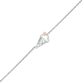Diamond Accent Solitaire Ice Cream Cone Anklet in Sterling Silver and 10K Rose Gold – 10"