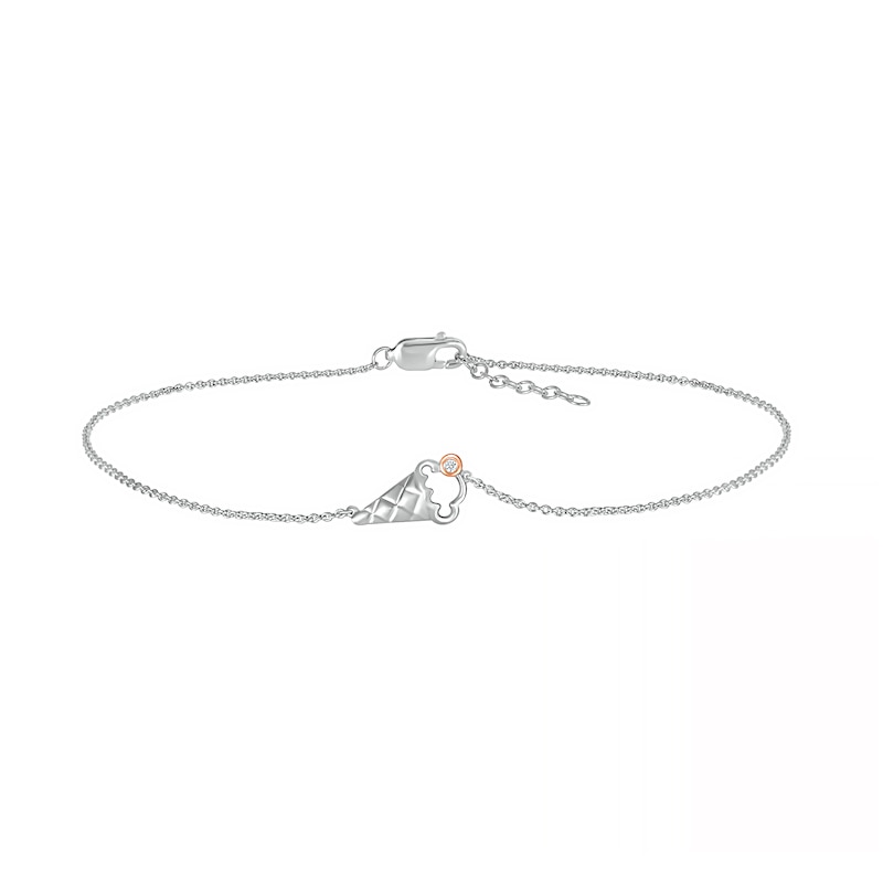 Main Image 2 of Diamond Accent Solitaire Ice Cream Cone Anklet in Sterling Silver and 10K Rose Gold – 10"