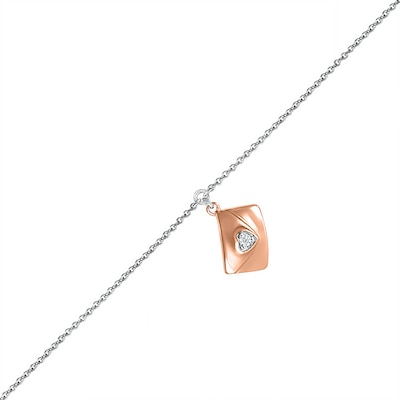 Diamond Accent Solitaire Letter Anklet in Sterling Silver and 10K Rose Gold – 10"
