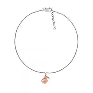 Diamond Accent Solitaire Letter Anklet in Sterling Silver and 10K Rose Gold – 10"
