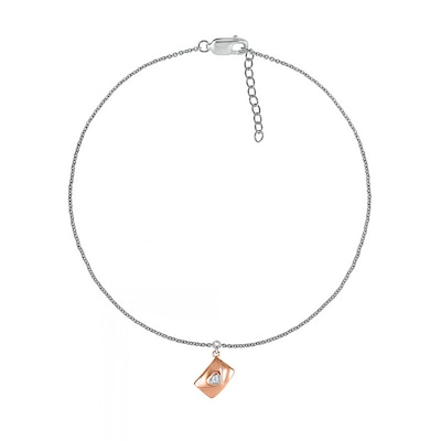 Diamond Accent Solitaire Letter Anklet in Sterling Silver and 10K Rose Gold – 10"