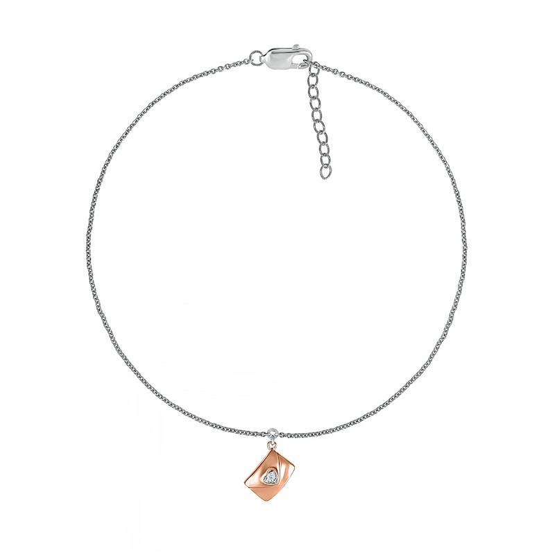 Main Image 2 of Diamond Accent Solitaire Letter Anklet in Sterling Silver and 10K Rose Gold – 10"