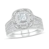 Thumbnail Image 0 of 0.69 CT. T.W. Princess-Cut Diamond Frame Vintage-Style Bridal Set in 10K White Gold