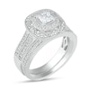 Thumbnail Image 1 of 0.69 CT. T.W. Princess-Cut Diamond Frame Vintage-Style Bridal Set in 10K White Gold