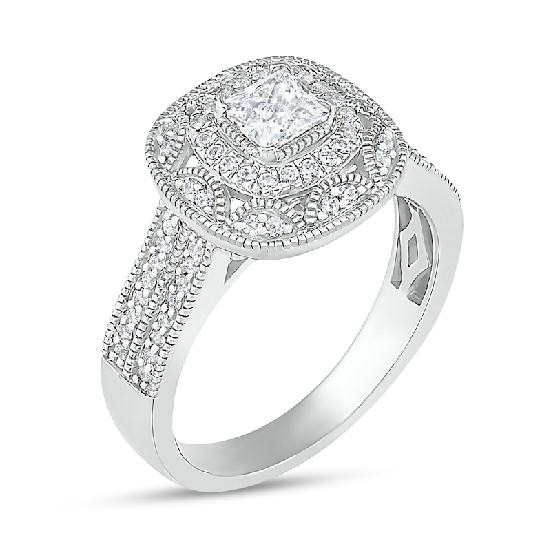 0.69 CT. T.W. Princess-Cut Diamond Frame Vintage-Style Bridal Set in 10K White Gold