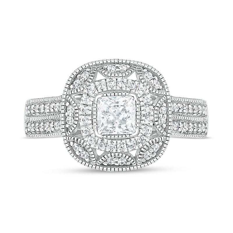 0.69 CT. T.W. Princess-Cut Diamond Frame Vintage-Style Bridal Set in 10K White Gold