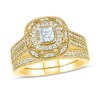 Thumbnail Image 0 of 0.69 CT. T.W. Princess-Cut Diamond Frame Vintage-Style Bridal Set in 10K Gold