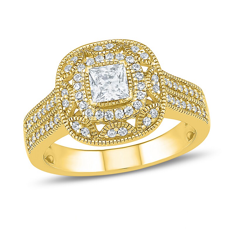0.69 CT. T.W. Princess-Cut Diamond Frame Vintage-Style Bridal Set in 10K Gold