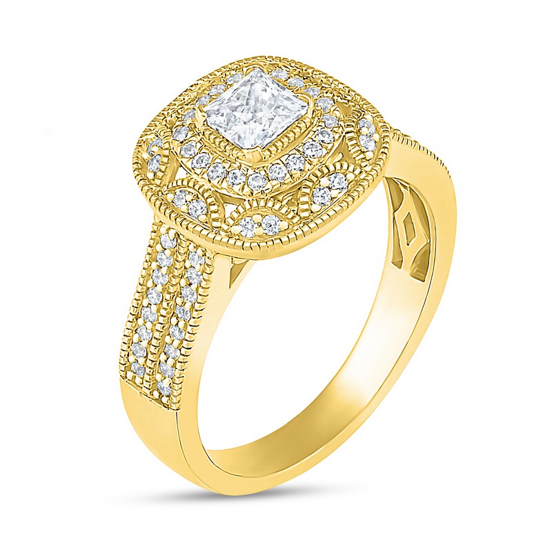 0.69 CT. T.W. Princess-Cut Diamond Frame Vintage-Style Bridal Set in 10K Gold