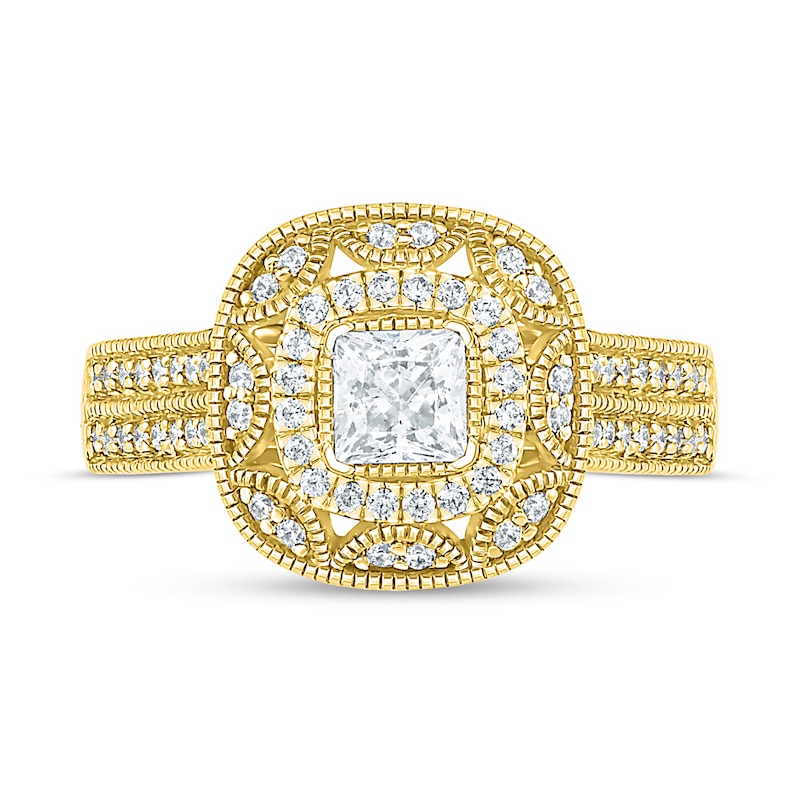 0.69 CT. T.W. Princess-Cut Diamond Frame Vintage-Style Bridal Set in 10K Gold