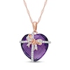 Thumbnail Image 1 of Chequerboard Heart-Shaped Amethyst and 0.12 CT. T.W. Diamond Gift Bow Overlay Pendant in 10K Rose Gold - 17&quot;