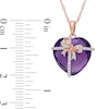 Thumbnail Image 3 of Chequerboard Heart-Shaped Amethyst and 0.12 CT. T.W. Diamond Gift Bow Overlay Pendant in 10K Rose Gold - 17&quot;