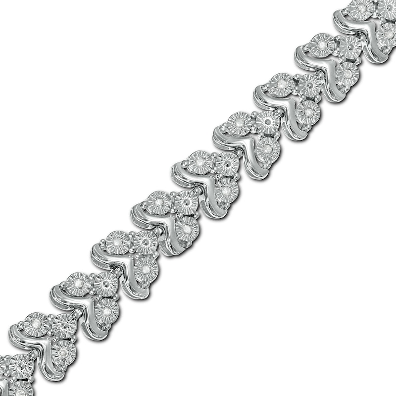 Main Image 1 of 0.25 CT. T.W. Diamond Trios Line Bracelet in Sterling Silver – 7.5"