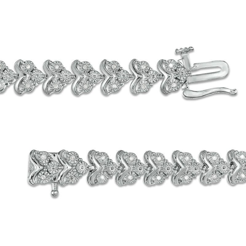 Main Image 3 of 0.25 CT. T.W. Diamond Trios Line Bracelet in Sterling Silver – 7.5"