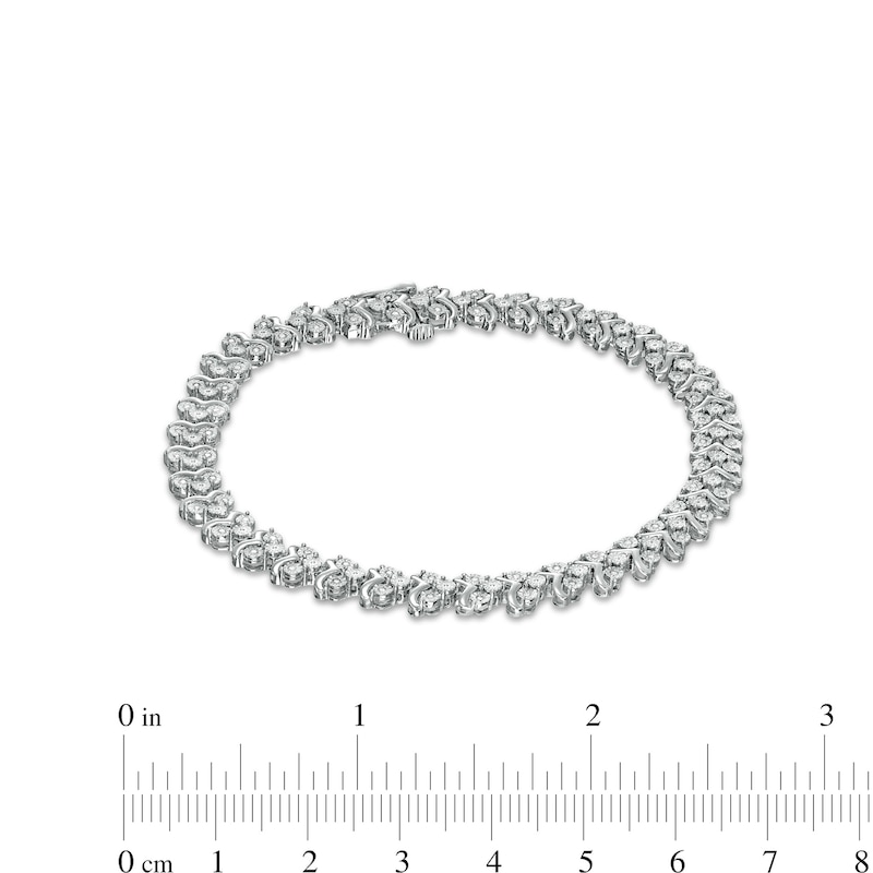 Main Image 4 of 0.25 CT. T.W. Diamond Trios Line Bracelet in Sterling Silver – 7.5"