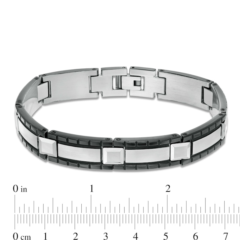 Diamond Accent Dog Tag, Cross Pendant and Link Bracelet Set in Stainless Steel and Tungsten with Black IP - 24"
