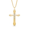 Thumbnail Image 1 of Men's Diamond-Cut Layered Stepped Edge Art Deco Double Cross Pendant in 10K Two-Tone Gold - 22"
