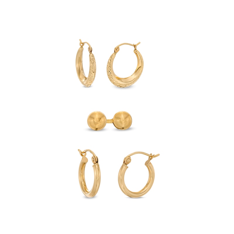 4.0mm Ball Stud and Multi-Finish Tube Huggie Hoop Earrings Set in 10K Gold|Peoples Jewellers