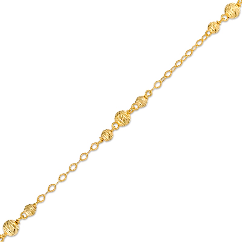 Diamond-Cut Graduated Bead Trio Station Bracelet with Heart Charm in 14K Gold - 7.5"|Peoples Jewellers