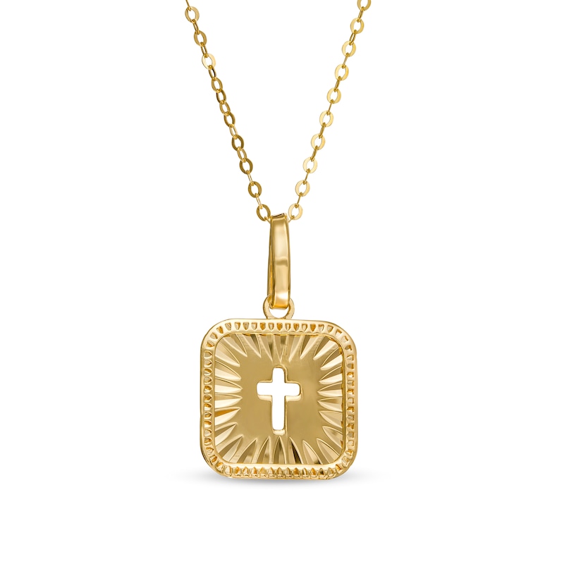 Cut-Out Cross Diamond-Cut Square Pendant in 10K Gold – 18"|Peoples Jewellers