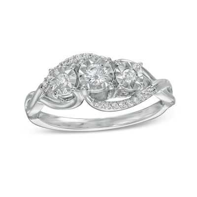 0.25 CT. T.W. Diamond Bypass Twist Shank Past Present Future® Engagement Ring in 10K White Gold