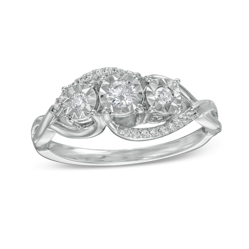 0.25 CT. T.W. Diamond Bypass Twist Shank Past Present Future® Engagement Ring in 10K White Gold