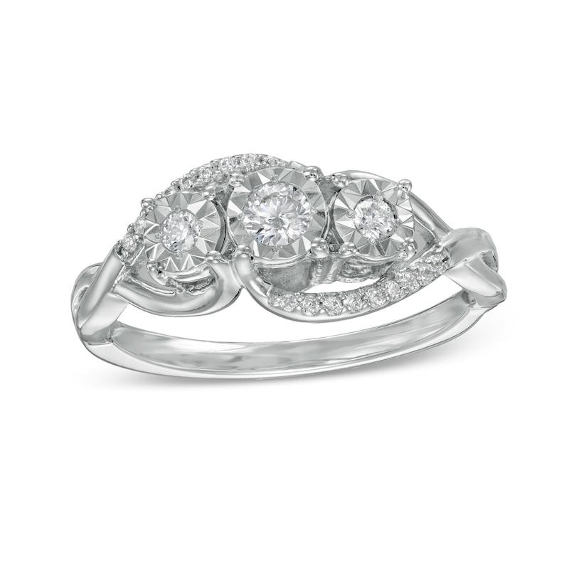 0.25 CT. T.W. Diamond Bypass Twist Shank Past Present Future® Engagement Ring in 10K White Gold|Peoples Jewellers