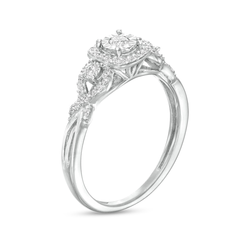 0.25 CT. T.W. Diamond Cushion-Shaped Frame Twist Shank Past Present Future® Engagement Ring in 10K White Gold