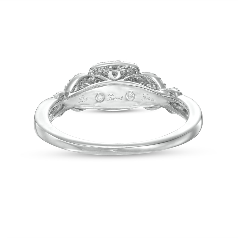 0.25 CT. T.W. Diamond Cushion-Shaped Frame Twist Shank Past Present Future® Engagement Ring in 10K White Gold