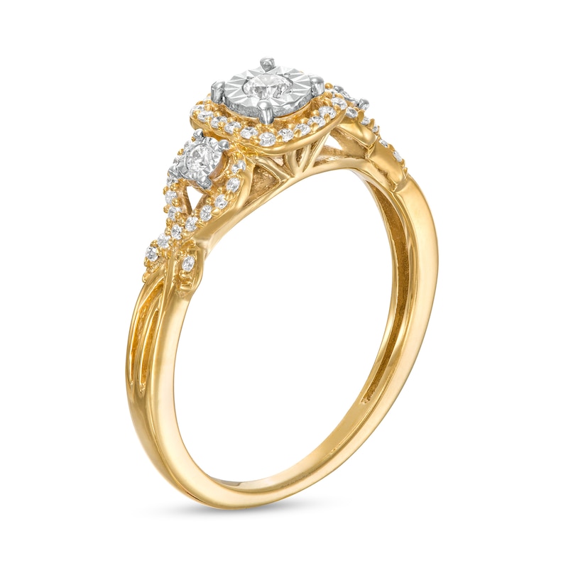 0.25 CT. T.W. Diamond Cushion-Shaped Frame Twist Shank Past Present Future® Engagement Ring in 10K Gold