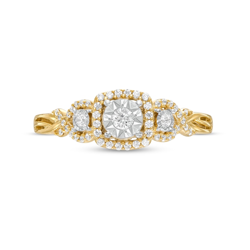 0.25 CT. T.W. Diamond Cushion-Shaped Frame Twist Shank Past Present Future® Engagement Ring in 10K Gold