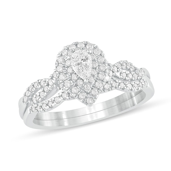 0.50 CT. T.W. Pear-Shaped Diamond Double Frame Multi-Row Bridal Set in 10K White Gold