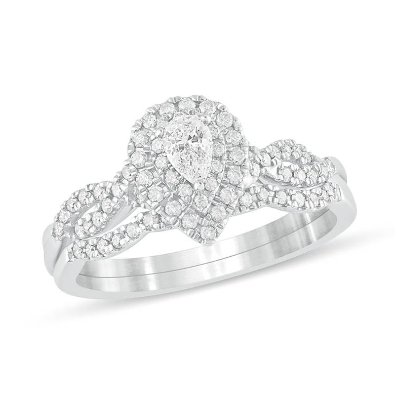 0.50 CT. T.W. Pear-Shaped Diamond Double Frame Multi-Row Bridal Set in 10K White Gold