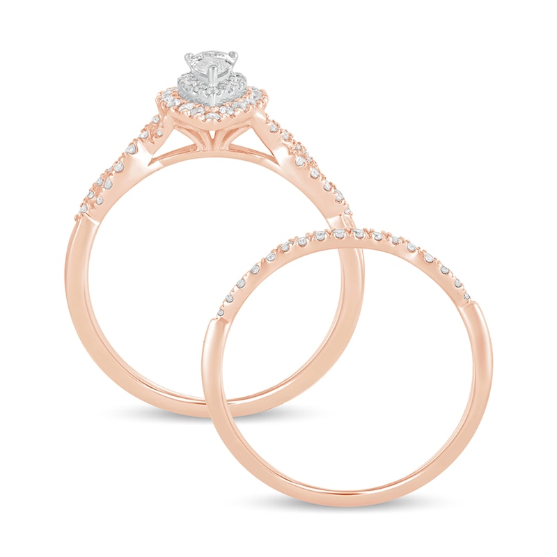 Main Image 3 of 0.50 CT. T.W. Pear-Shaped Diamond Double Frame Multi-Row Bridal Set in 10K Rose Gold
