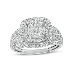 0.50 CT. T.W. Composite Princess Diamond Vintage-Style Engagement Ring in 10K White Gold
