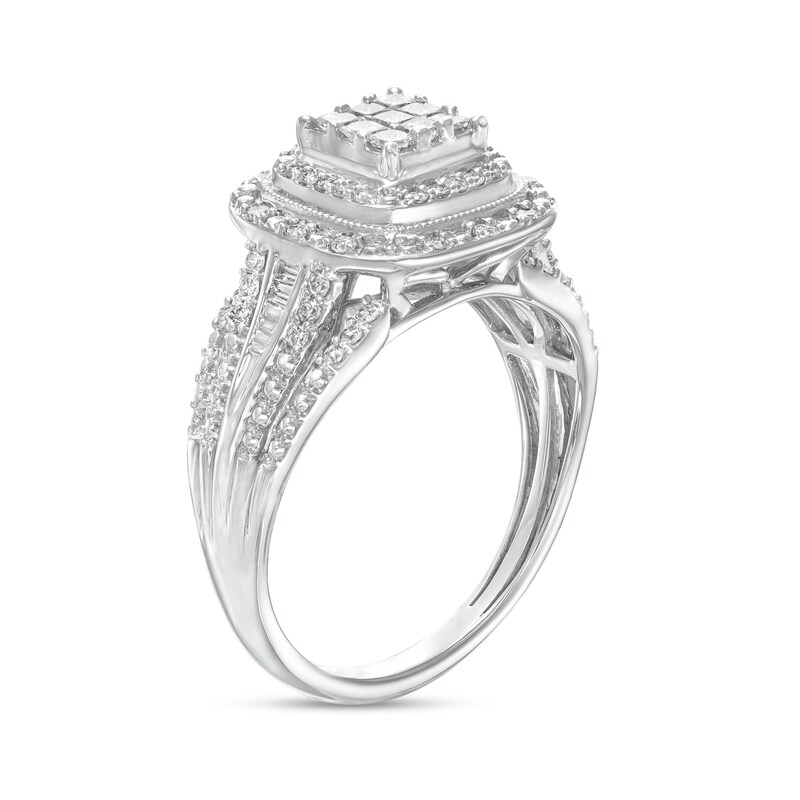 0.50 CT. T.W. Princess-Cut Multi-Diamond Vintage-Style Engagement Ring in 10K White Gold