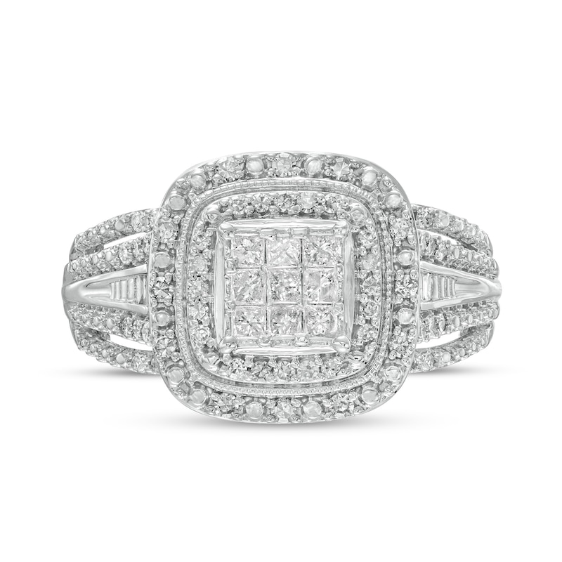 0.50 CT. T.W. Princess-Cut Multi-Diamond Vintage-Style Engagement Ring in 10K White Gold