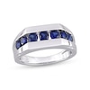 Thumbnail Image 0 of Men's Blue Lab-Created Sapphire Seven Stone Channel Band in Sterling Silver