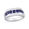 Thumbnail Image 1 of Men's Blue Lab-Created Sapphire Seven Stone Channel Band in Sterling Silver