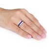 Thumbnail Image 1 of Men's Blue Lab-Created Sapphire Seven Stone Channel Band in Sterling Silver