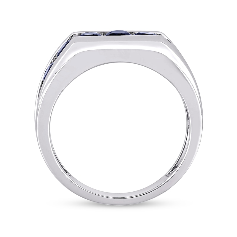 Men's Blue Lab-Created Sapphire Seven Stone Channel Band in Sterling Silver