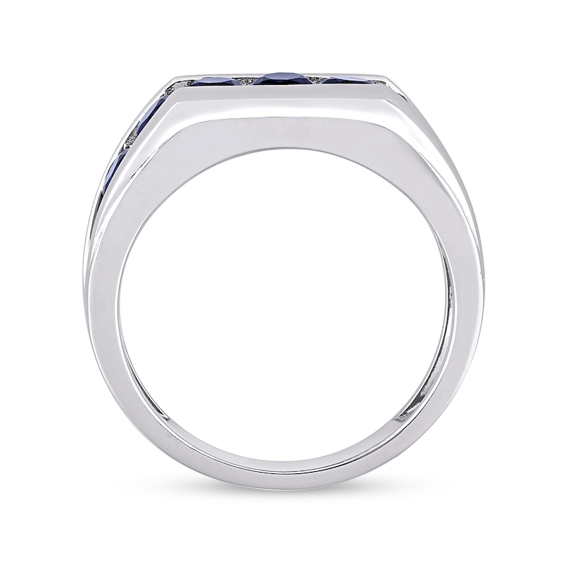 Main Image 5 of Men's Blue Lab-Created Sapphire Seven Stone Channel Band in Sterling Silver