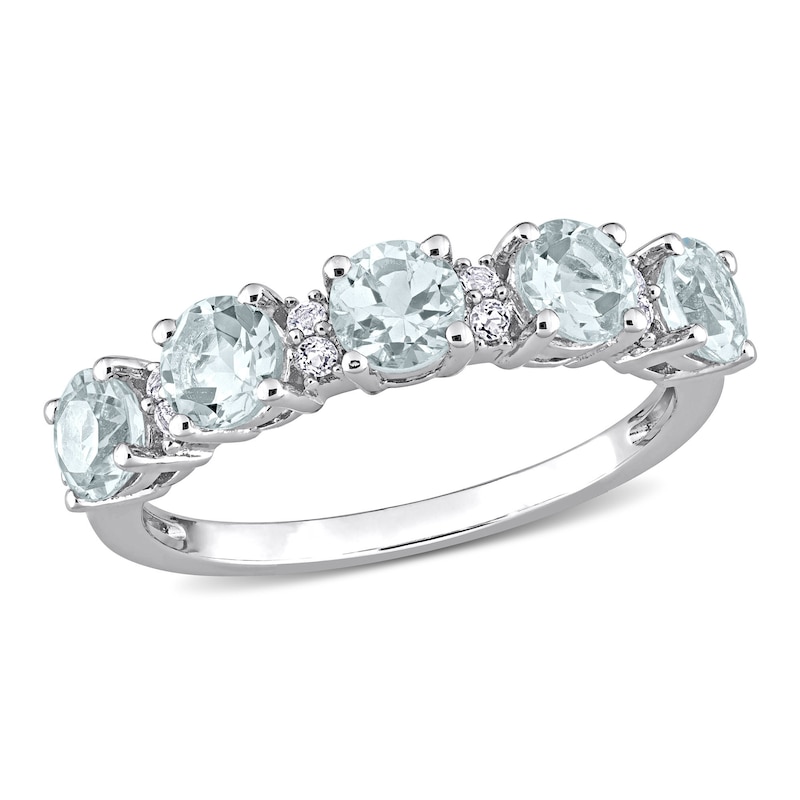 Main Image 1 of 4.0mm Aquamarine and White Topaz Duo Five Stone Alternating Stackable Band in Sterling Silver