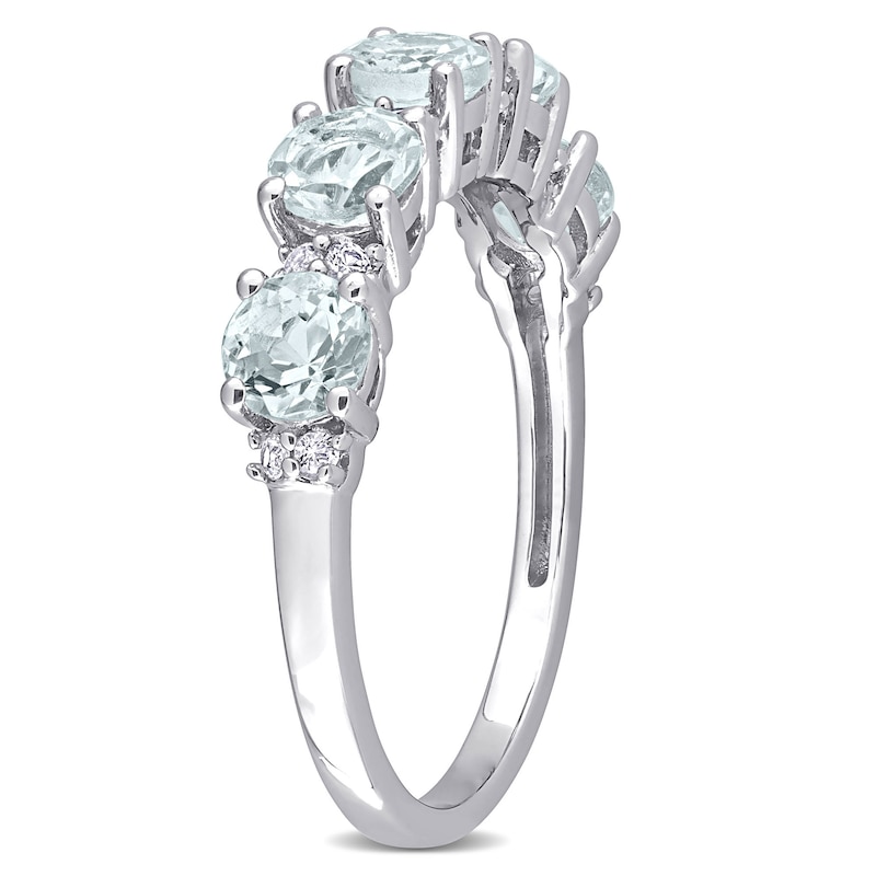 Main Image 3 of 4.0mm Aquamarine and White Topaz Duo Five Stone Alternating Stackable Band in Sterling Silver