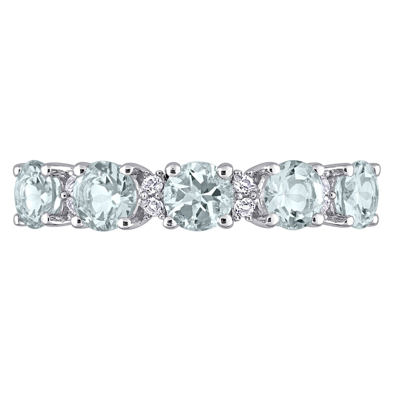 Main Image 4 of 4.0mm Aquamarine and White Topaz Duo Five Stone Alternating Stackable Band in Sterling Silver